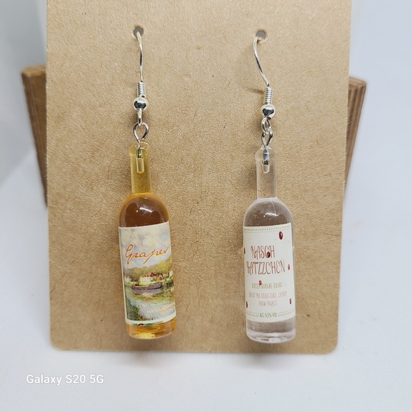 Handmade Wine Bottle‎ Earrings Novelty Dangle Drop NEW Fun Unique Jewelry 2" - Picture 1 of 4